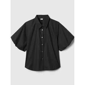 GAP Organic Cotton Short Puff Sleeve Button Down Shirt Top Black XXL